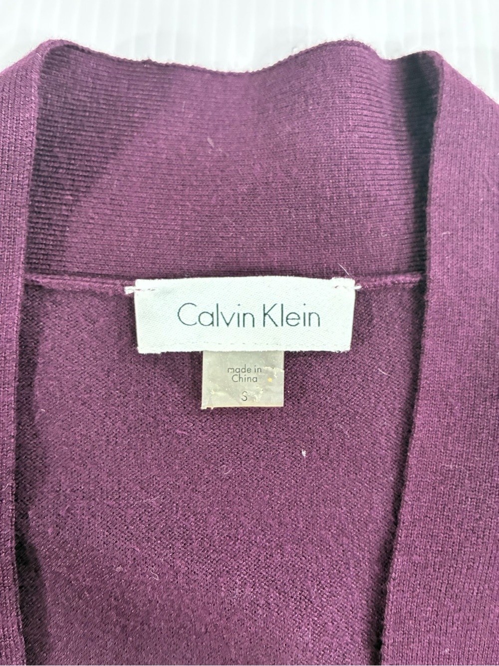 Calvin Klein Cropped Open-Front Cardigan in Deep Plum - Picture 9 of 10